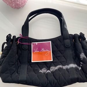 Vera Bradley Black Quilted Cinch Side Mini Top Handle Handbag Tote